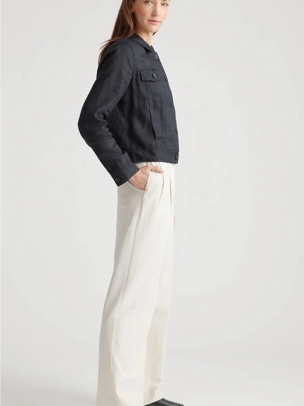 Quince Classic Black Women's Button-Front Jacket - Picture 4 of 5